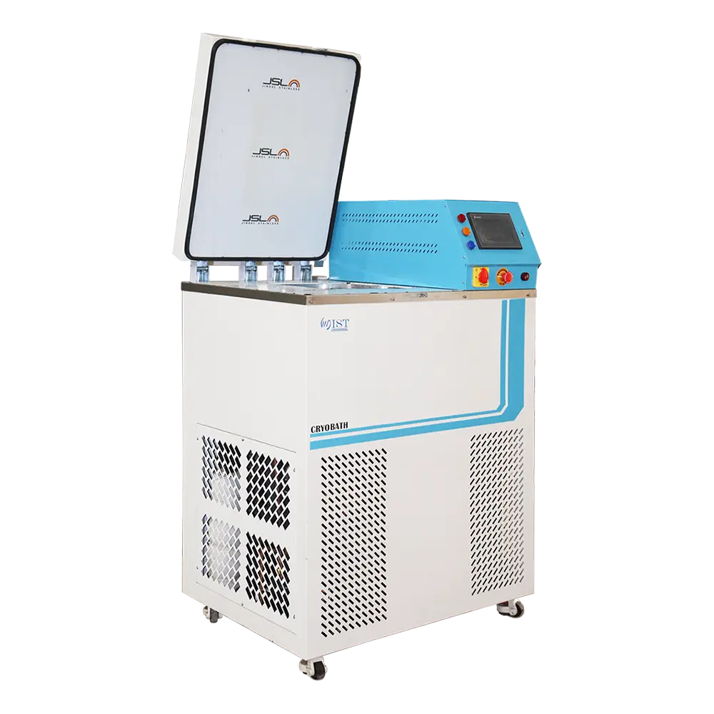 WIST low-temperature cryo bath circulator with a fully open insulated lid, designed for precise cryogenic applications in a laboratory setting.